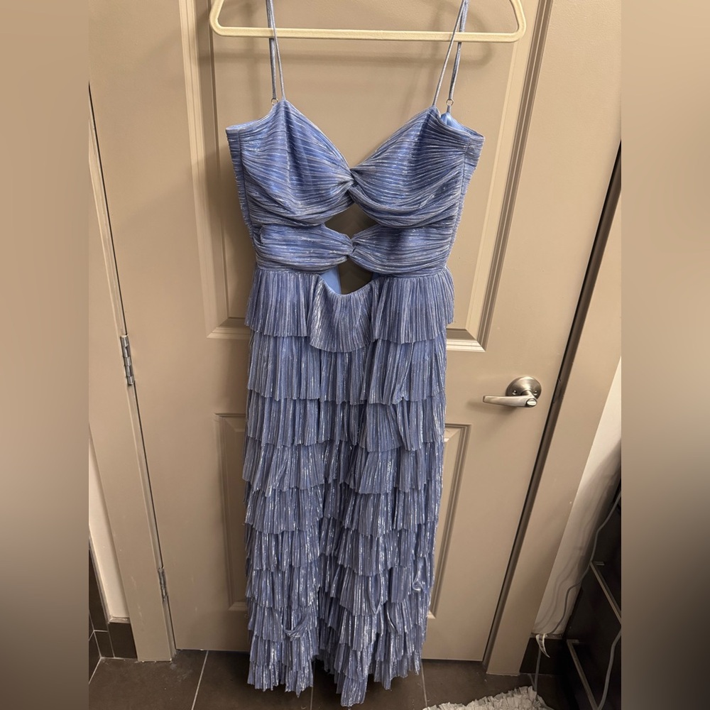 Lavender floor length cut out formal dress